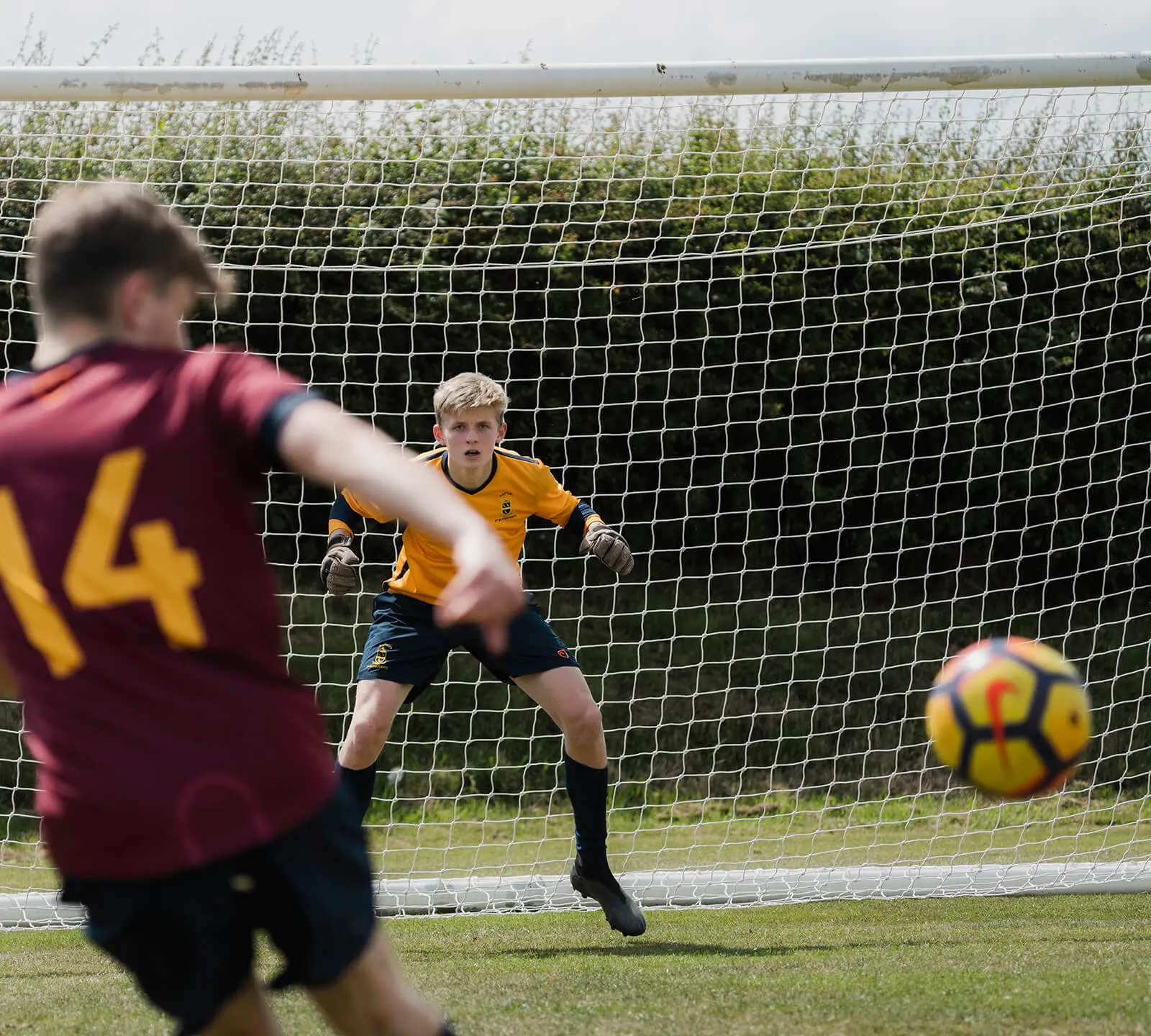 Senior school pupil in goalkeeping training at Repton's football performance pathway